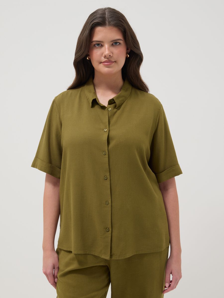 Green viscose-linen blend shirt, regular fit_0
