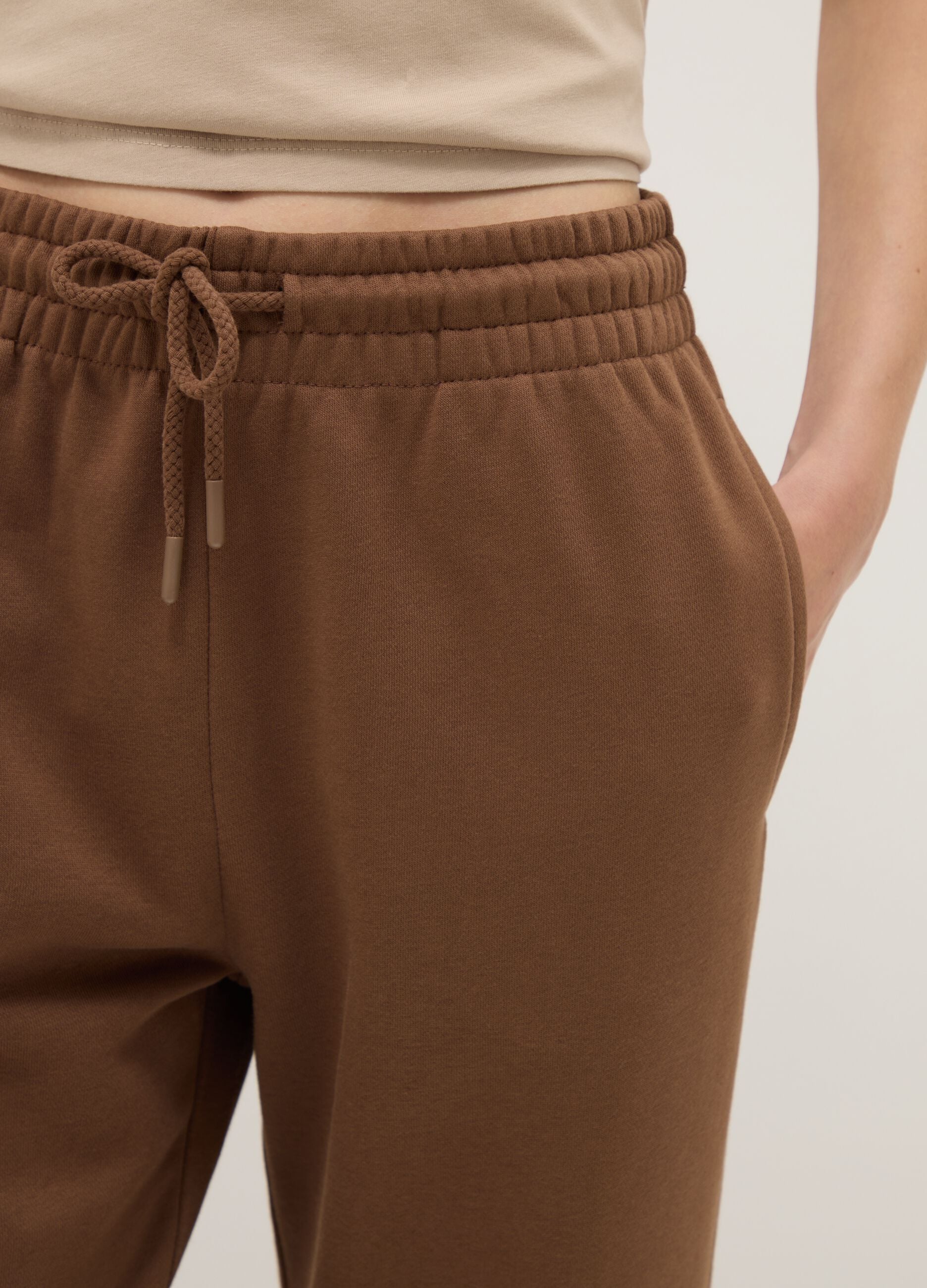 Brown Cotton Blend Regular Fit Jogger Trousers
