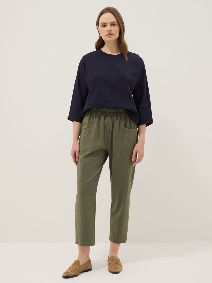Green stretch-cotton trousers with elasticated waistband, regular fit_0