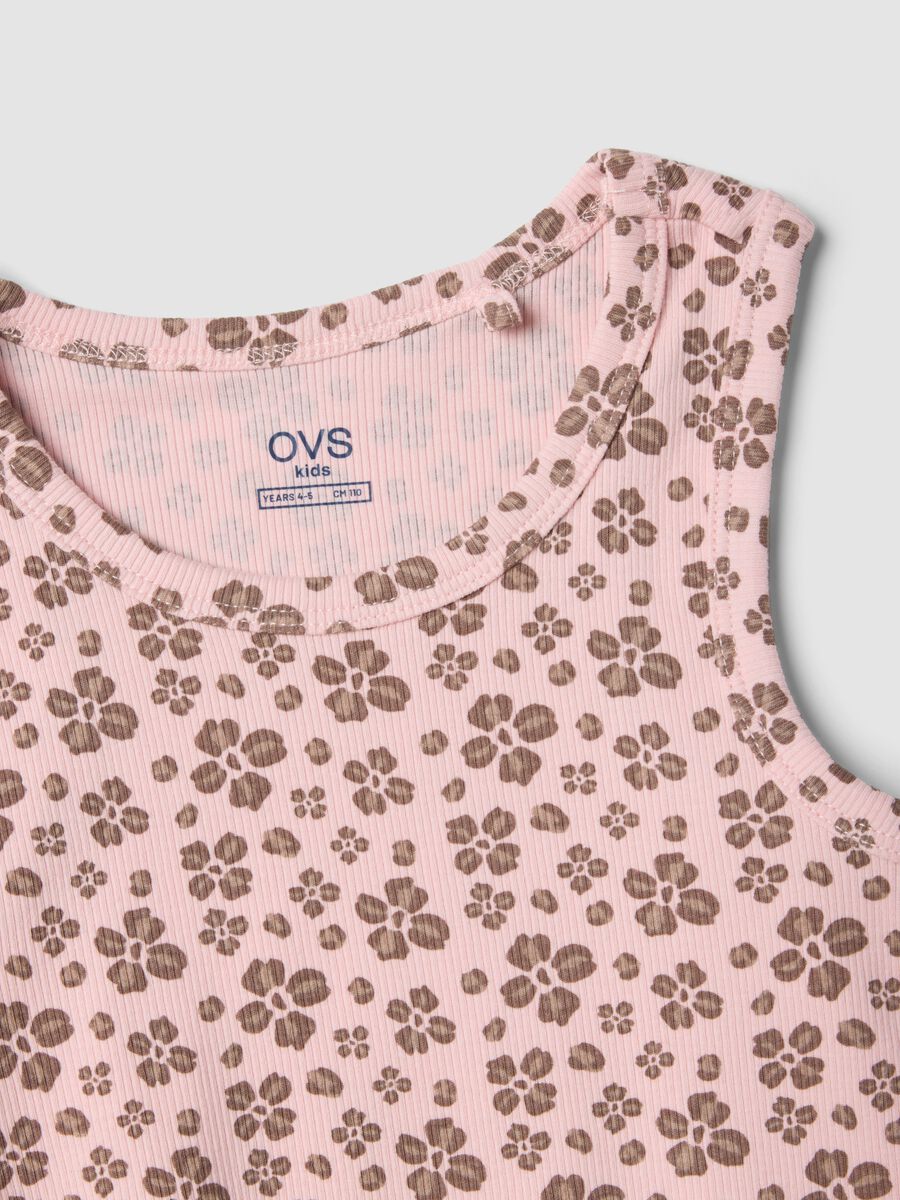 Pink ribbed stretch-cotton tank top with floral print_2