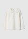 Girl's regular fit white cotton blend polo with lace collar_0