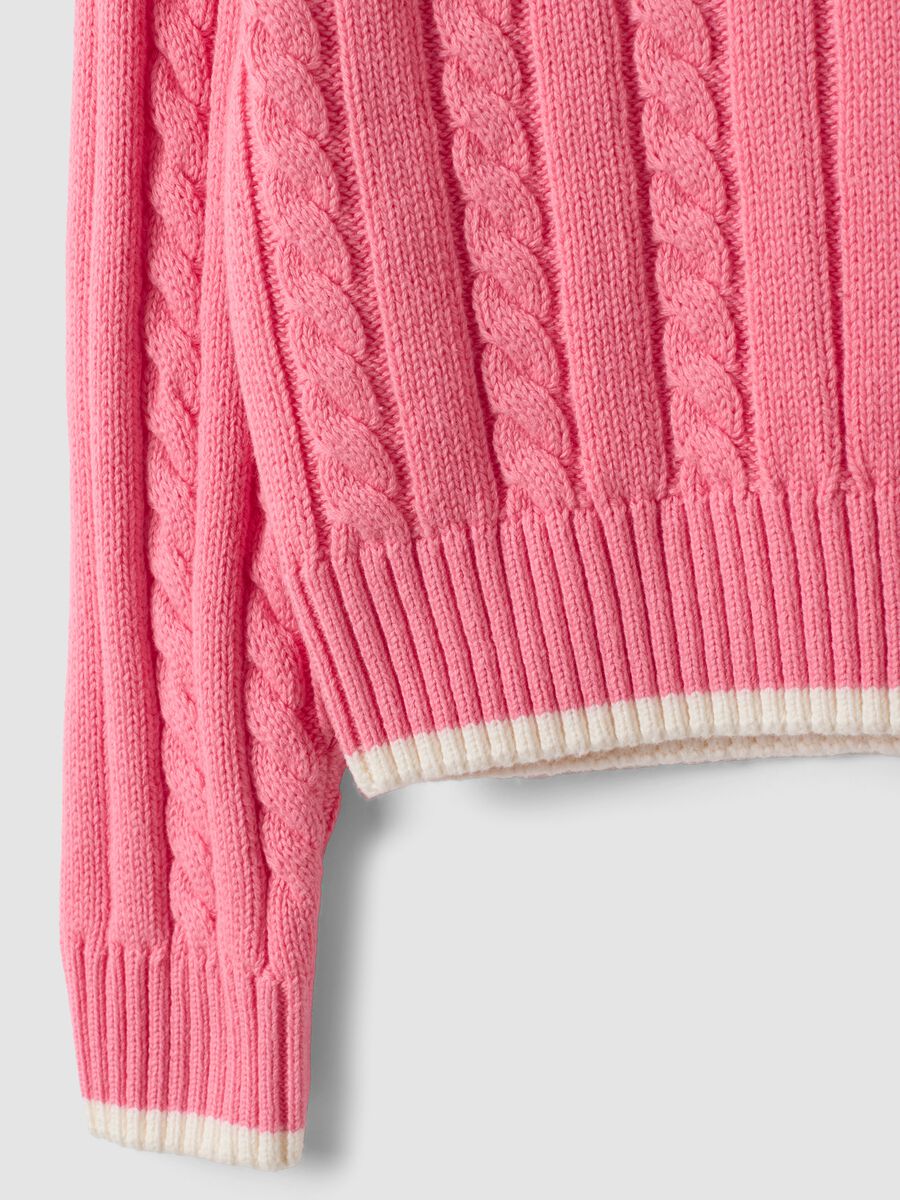Pink pure cotton cable-knit V-neck jumper for girls_6