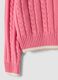 Pink pure cotton cable-knit V-neck jumper for girls_6