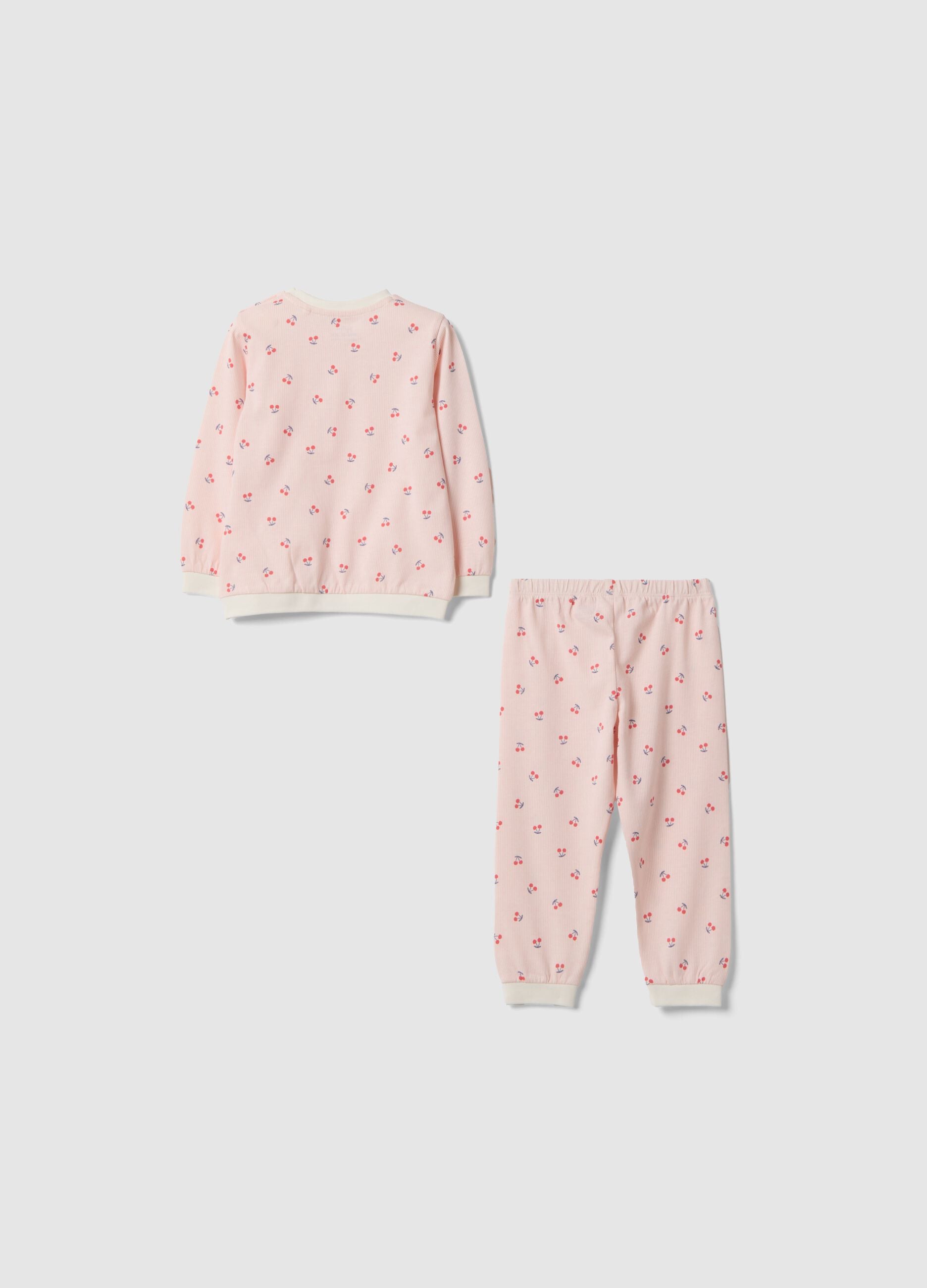 Newborn's regular fit pink pure cotton pyjamas with cherries