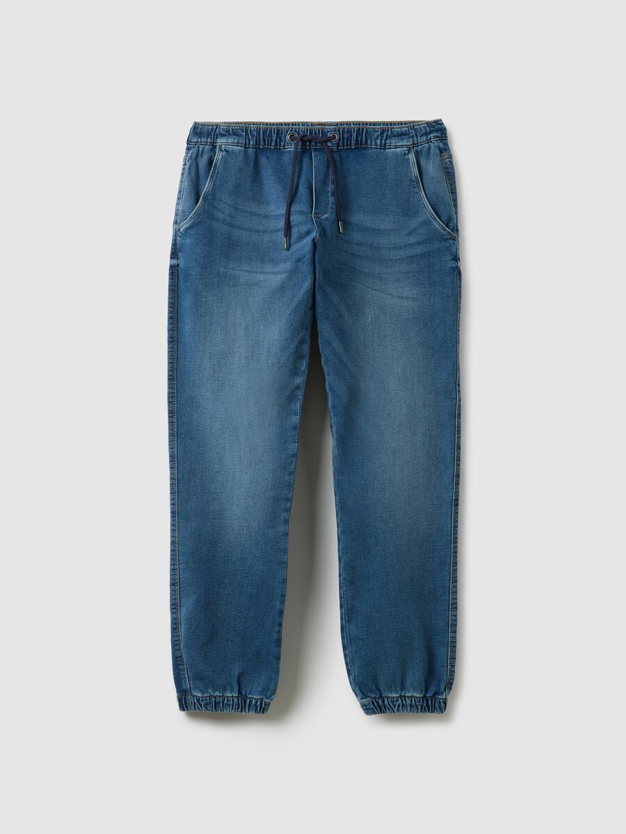 Blue denim regular fit jeans with elastic_4