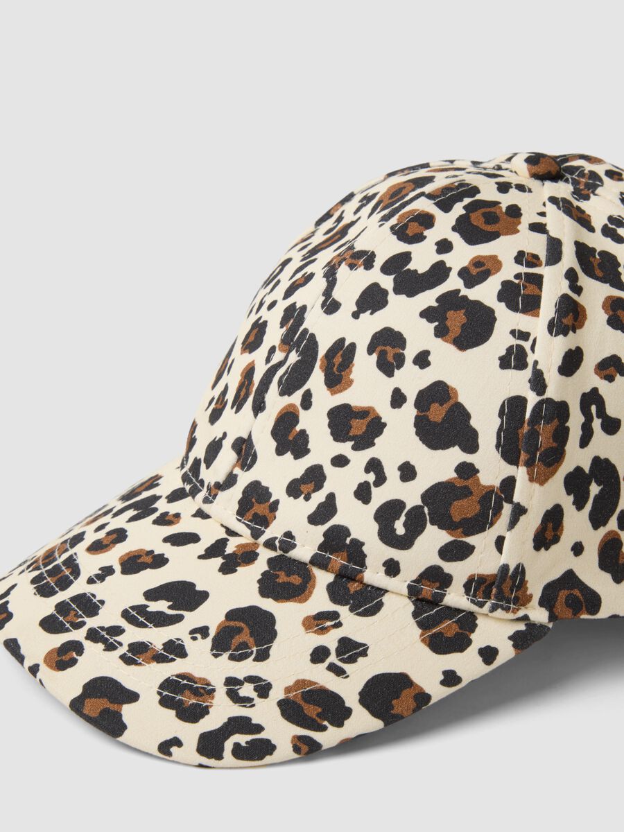 Beige stretch cotton cap with animal print_2