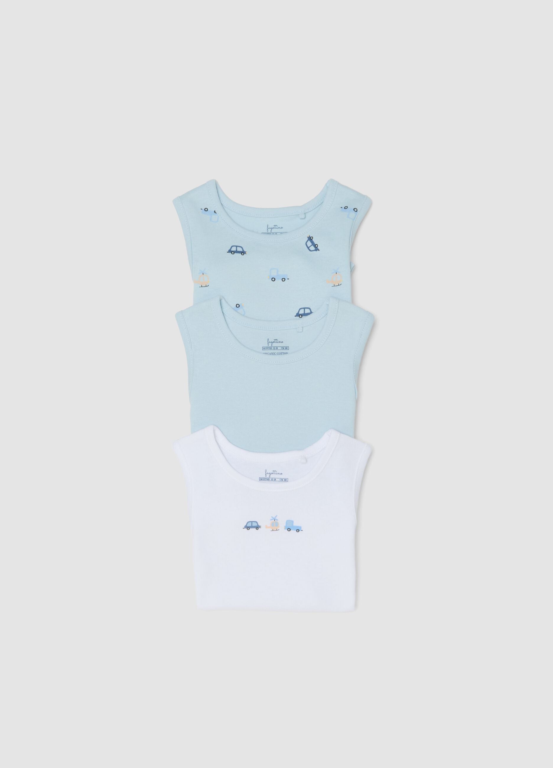 Multicolour sleeveless cotton bodysuit tripack for newborns