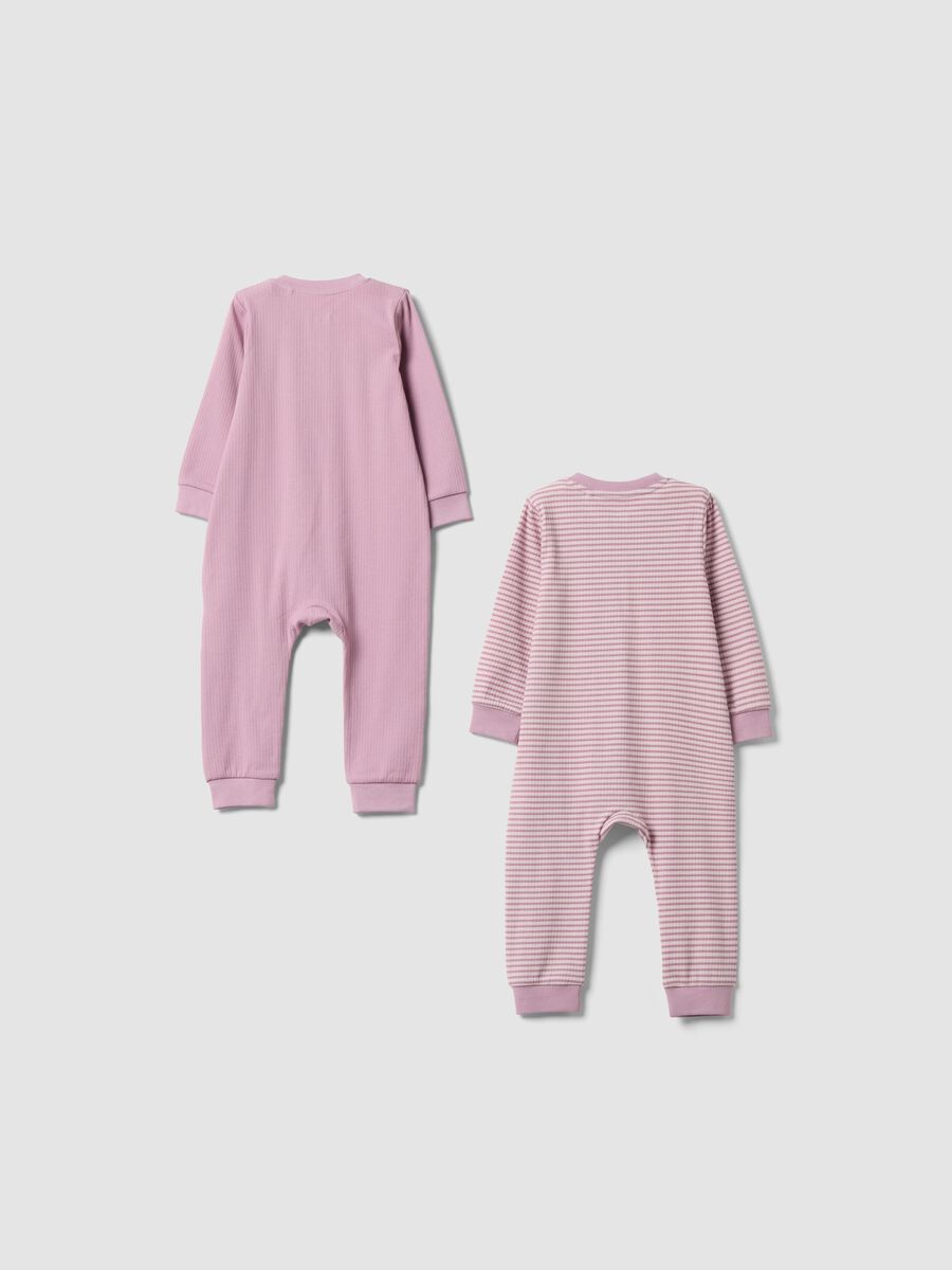 Two-pack of pink stretch organic cotton blend sleepsuits with zip for baby girl_1