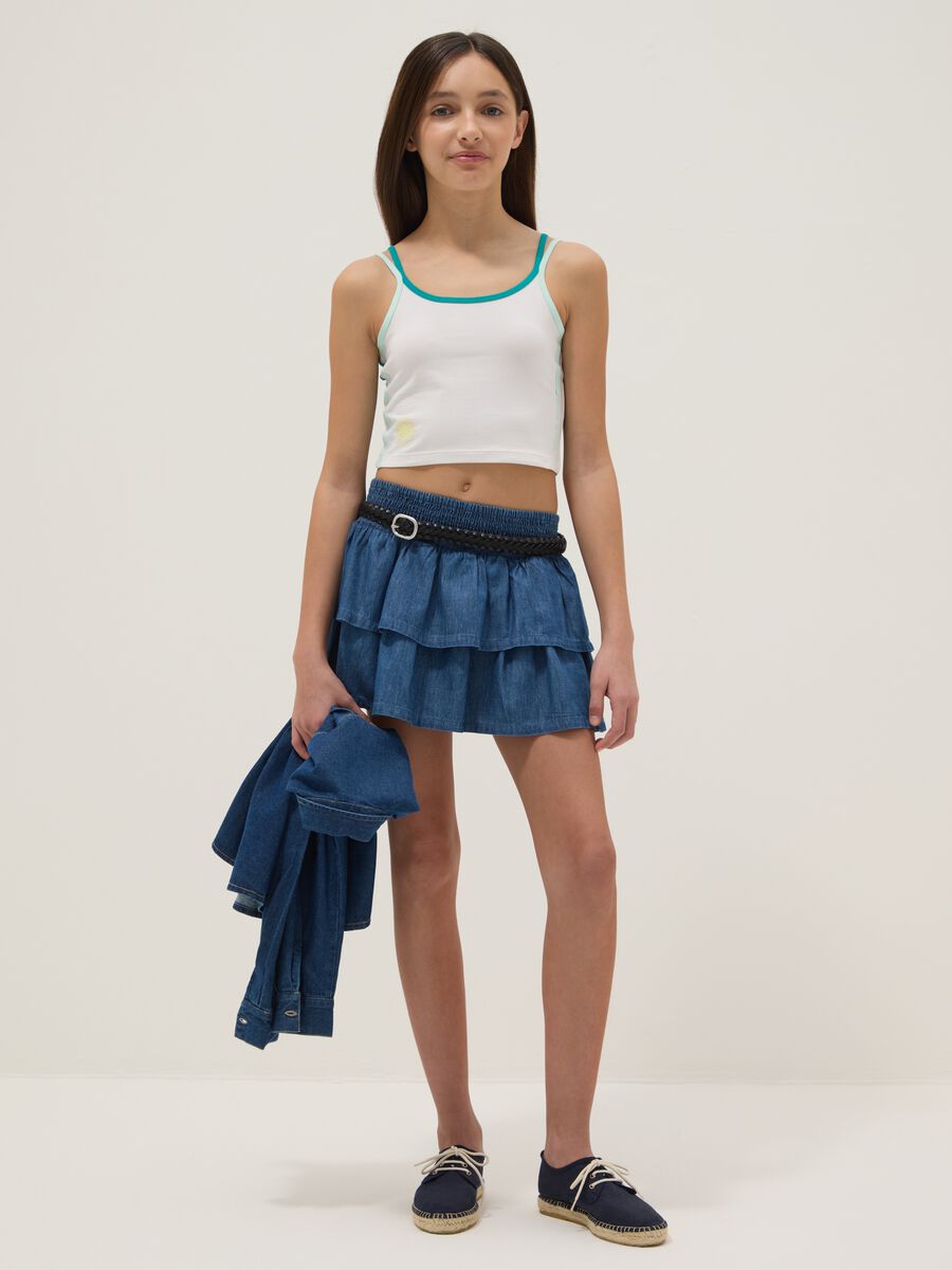 Girls&rsquo; blue denim cotton skort, regular fit_0