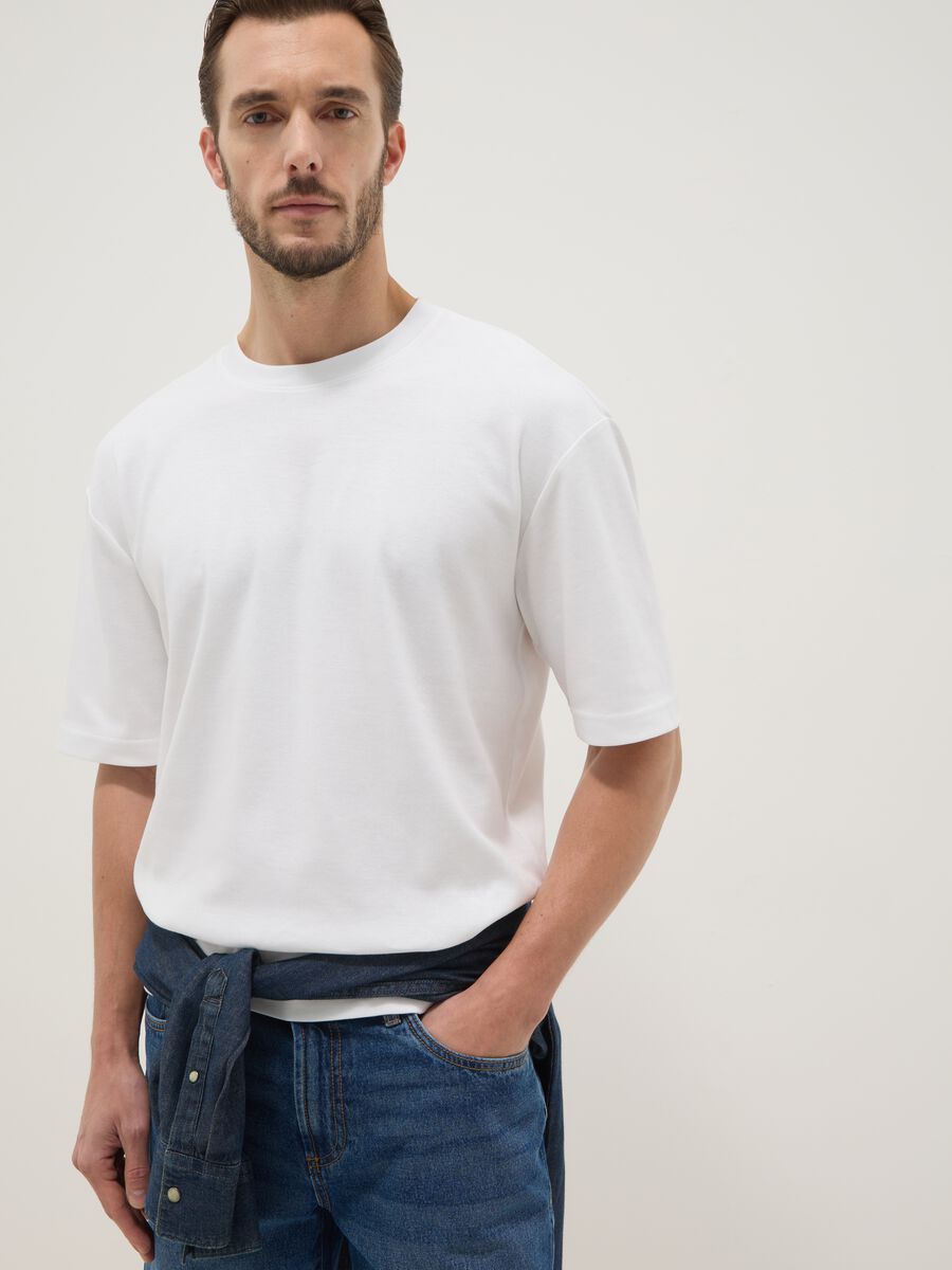 White pure cotton short-sleeve T-shirt, relaxed fit_1