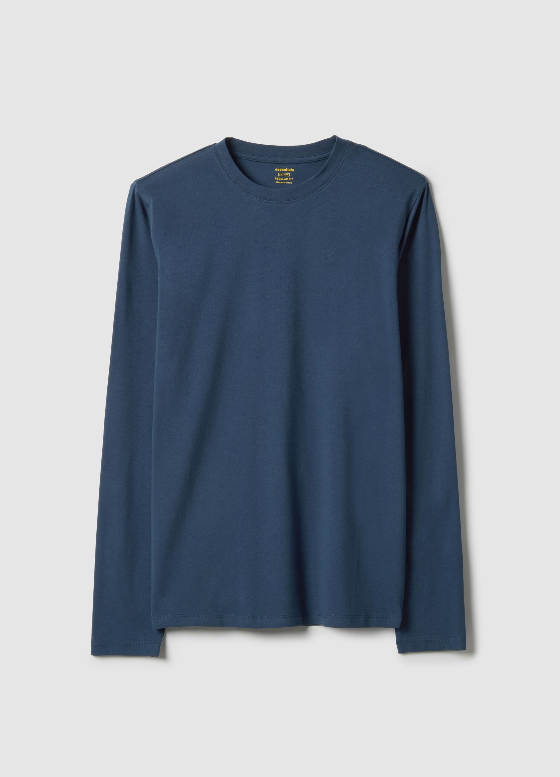 T-shirt blu a maniche lunghe in cotone elasticizzato regular fit