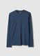 T-shirt blu a maniche lunghe in cotone elasticizzato regular fit_4
