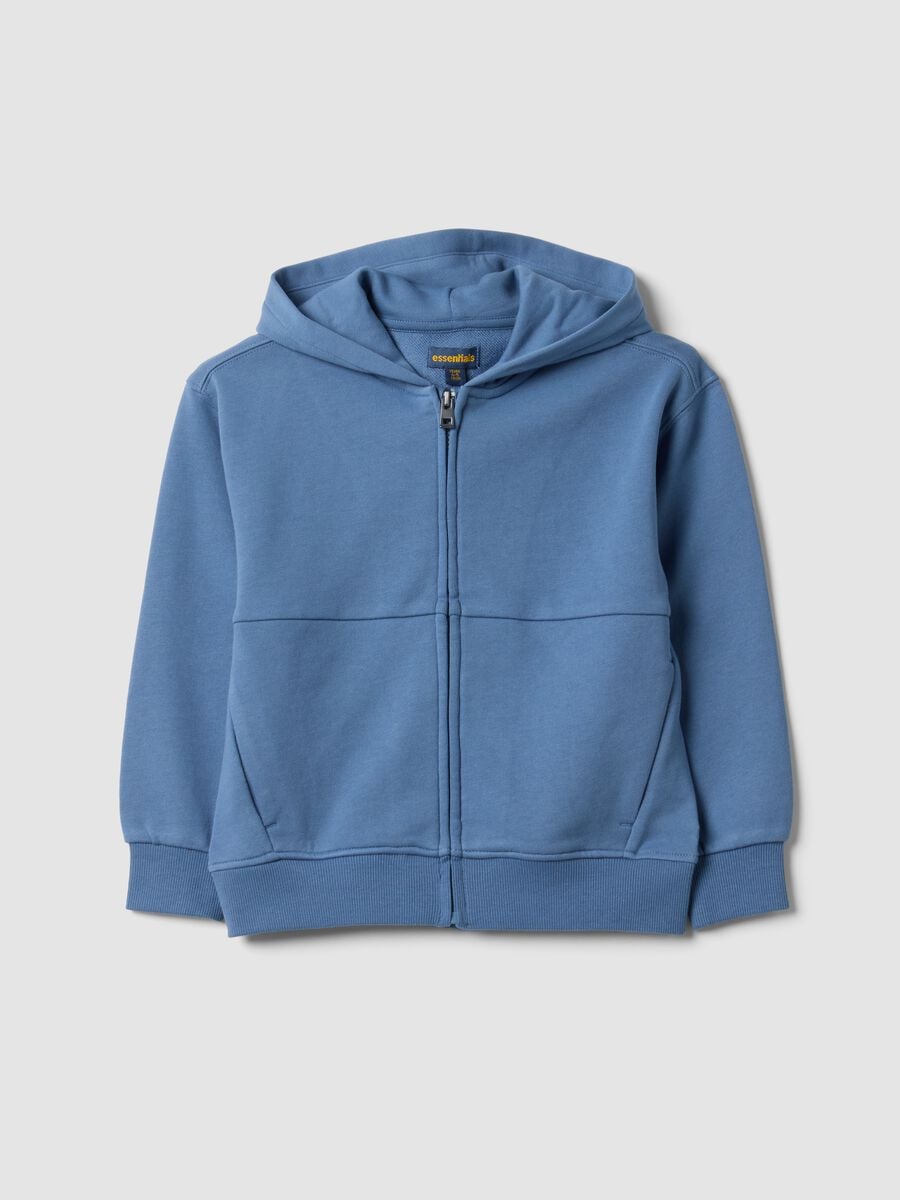 Blue organic cotton hooded sweatshirt with oversized fit for boys_0