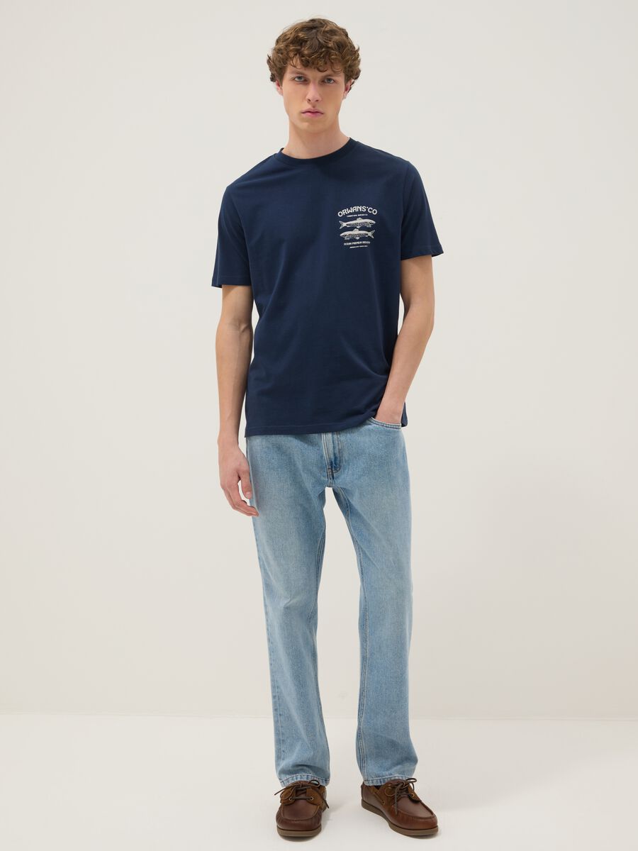 Blue short-sleeved T-shirt in 100% cotton_1