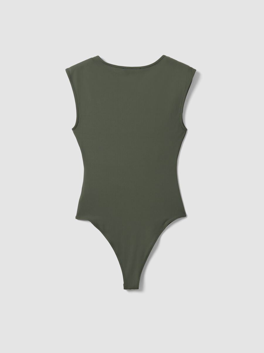 Body verde in tessuto elasticizzato con arricciature regular fit_2