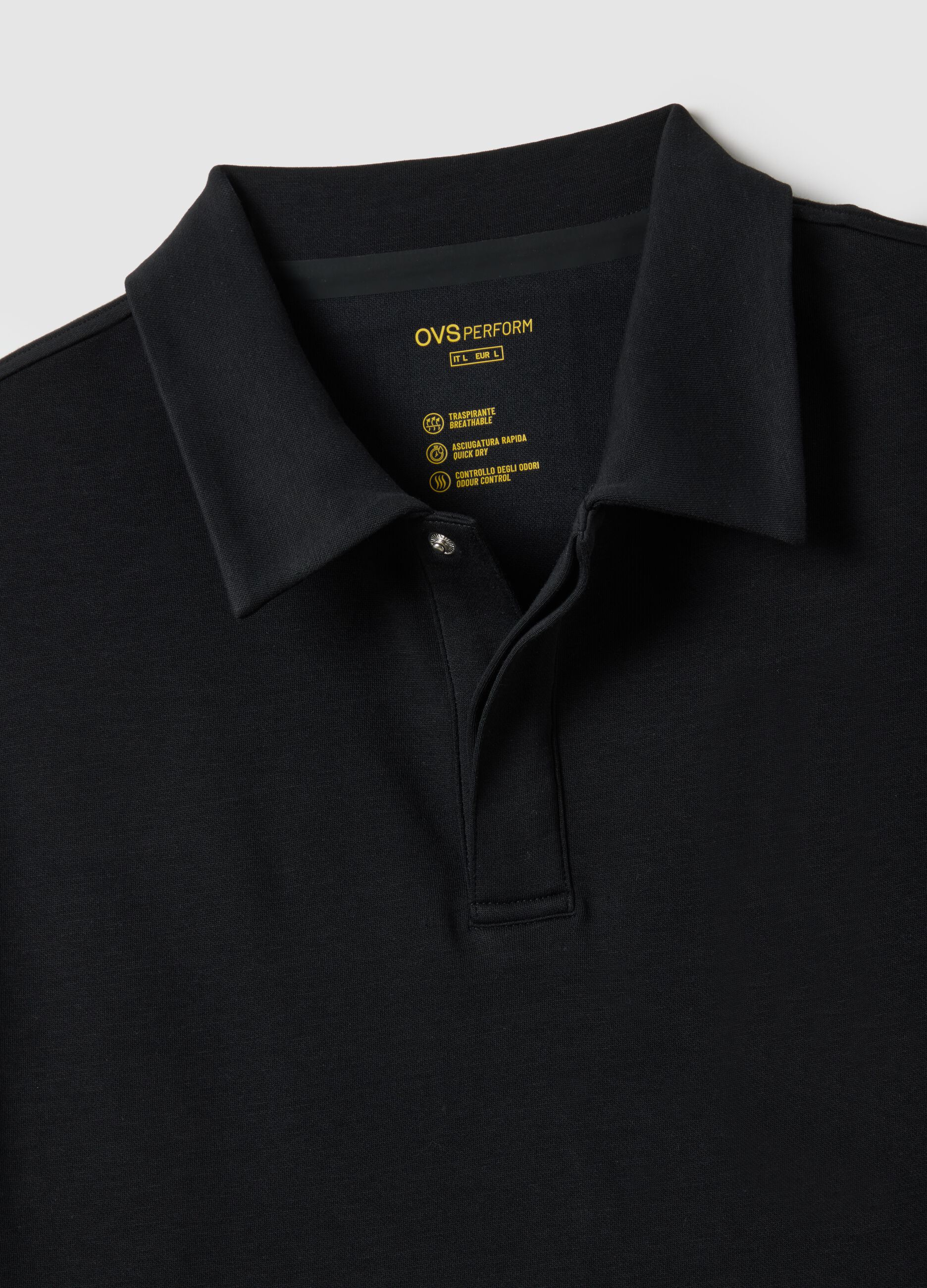 Black short-sleeved cotton blend polo regular fit