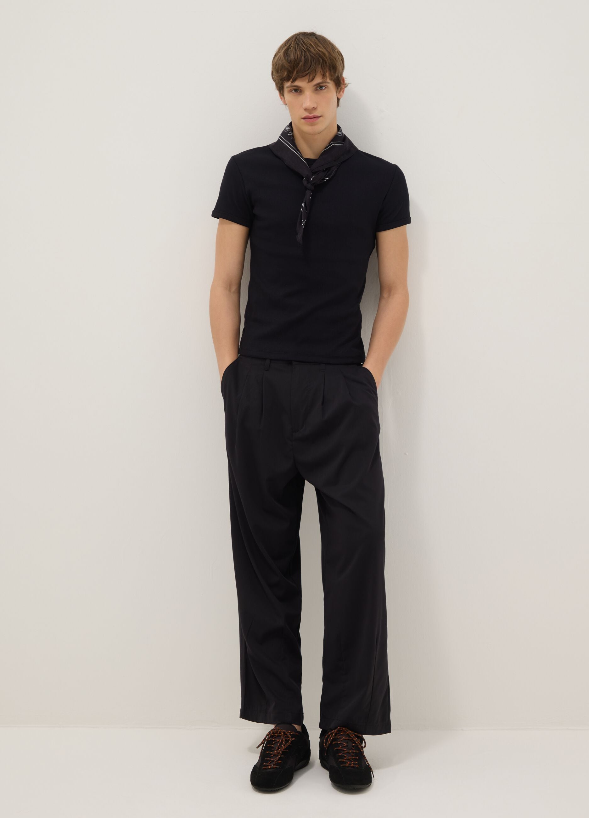 Slim fit black stretch cotton t-shirt