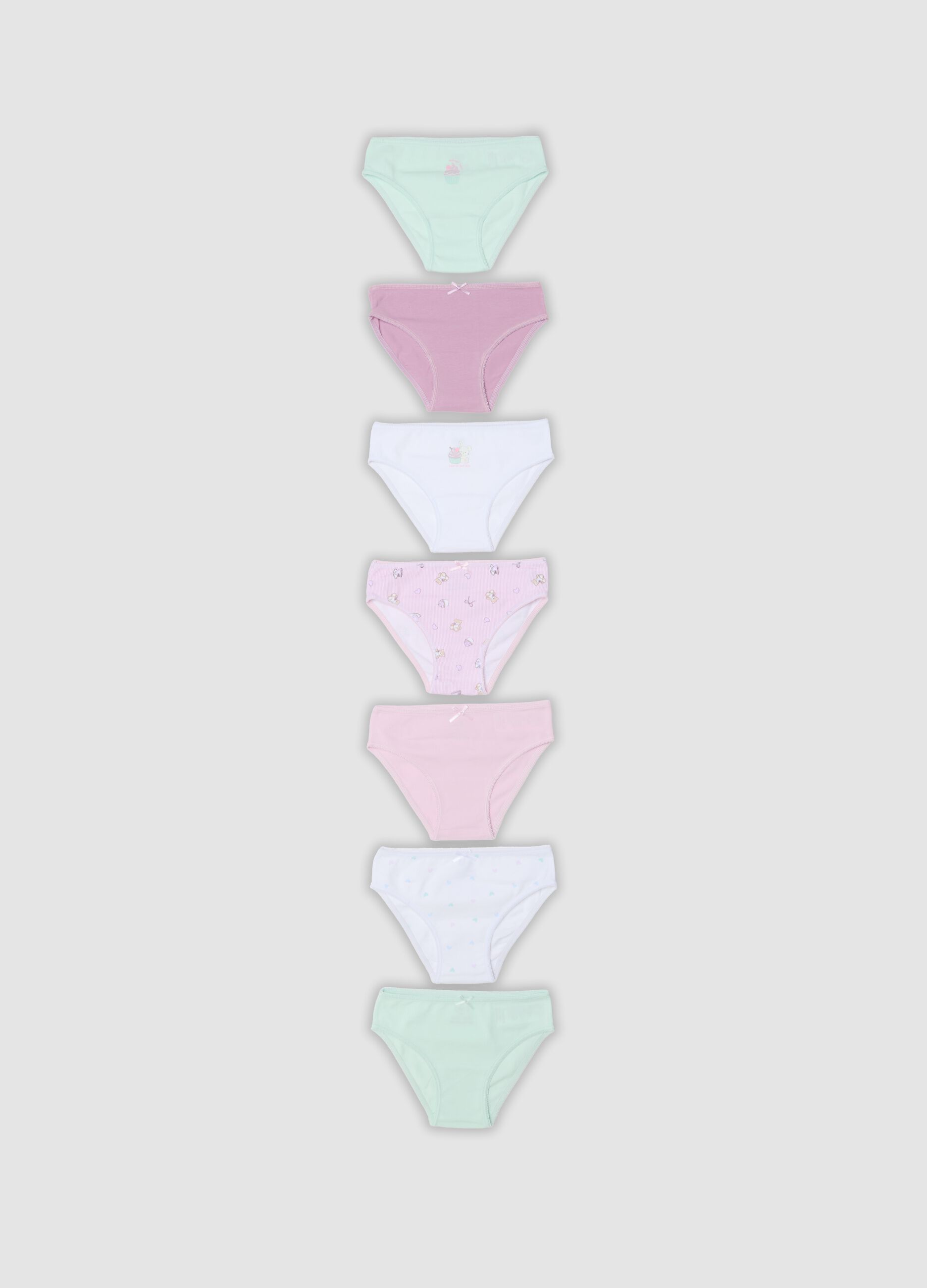 Pack of seven multicolour girls&rsquo; briefs in stretch organic cotton