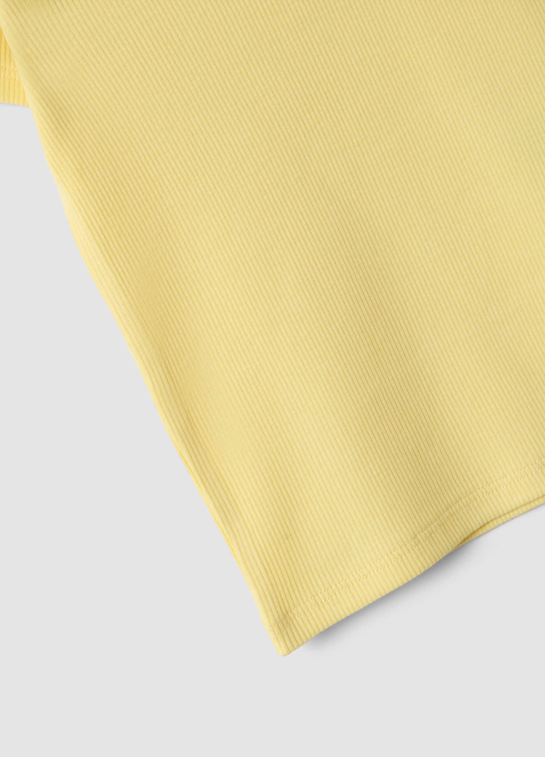 Yellow Stretch Cotton T-Shirt for Girls with Rainbow