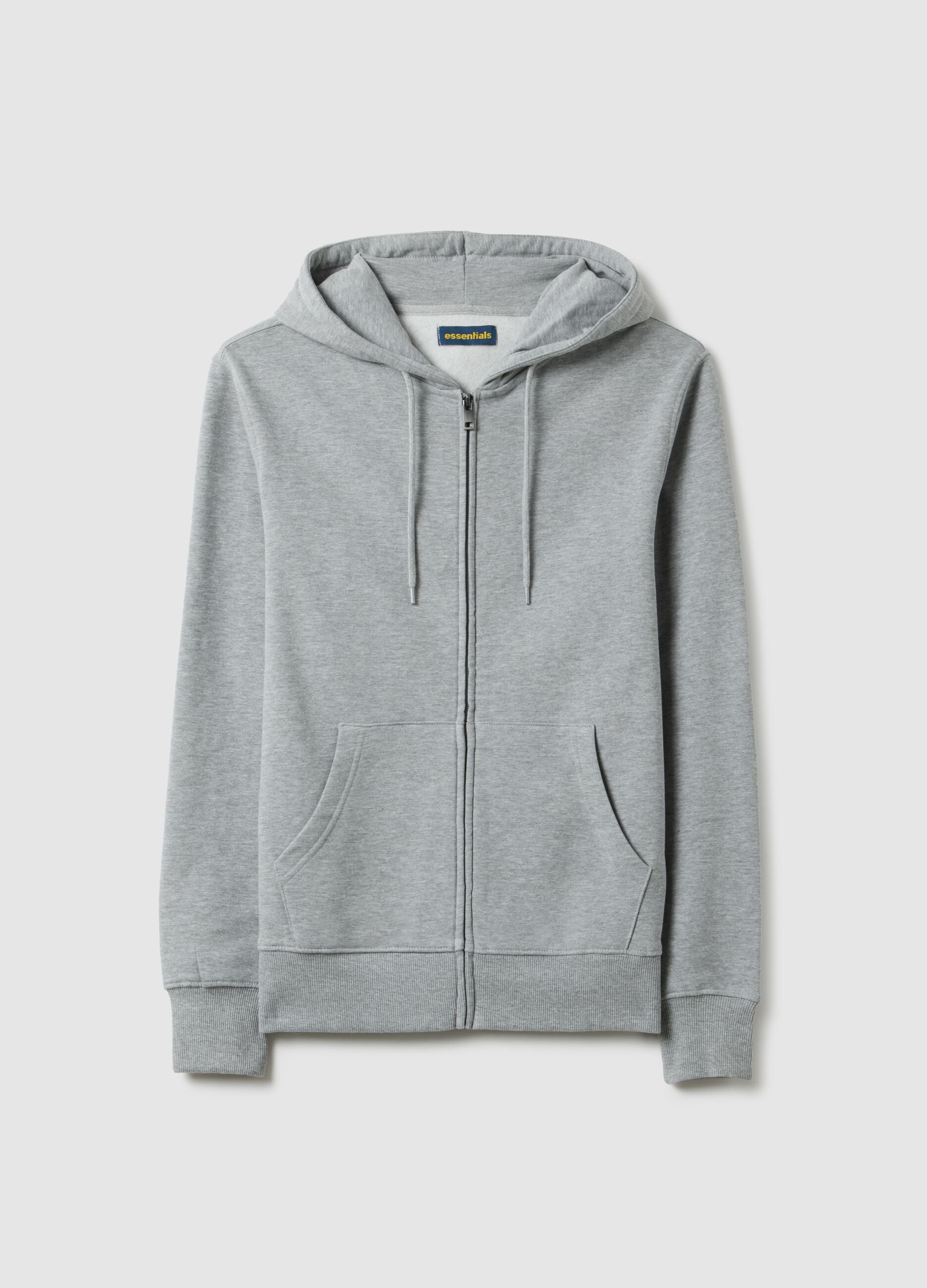 Grey cotton blend regular fit hoodie with zip