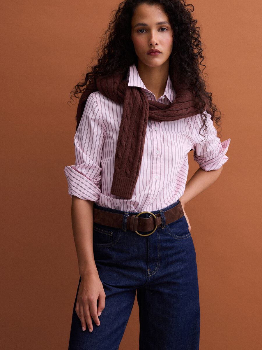 Pink striped poplin shirt, regular fit_0
