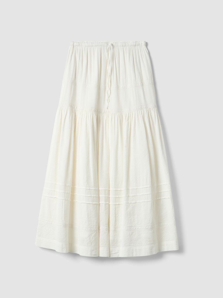 Long white mixed cotton skirt, regular fit with embroidery_4