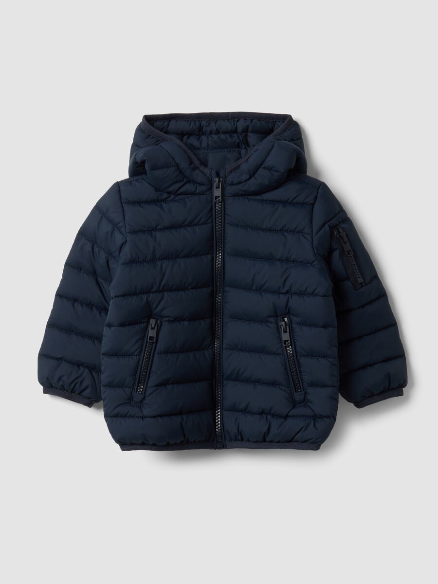 Blue Ultralight Quilted Hooded Jacket for Baby Boy_0