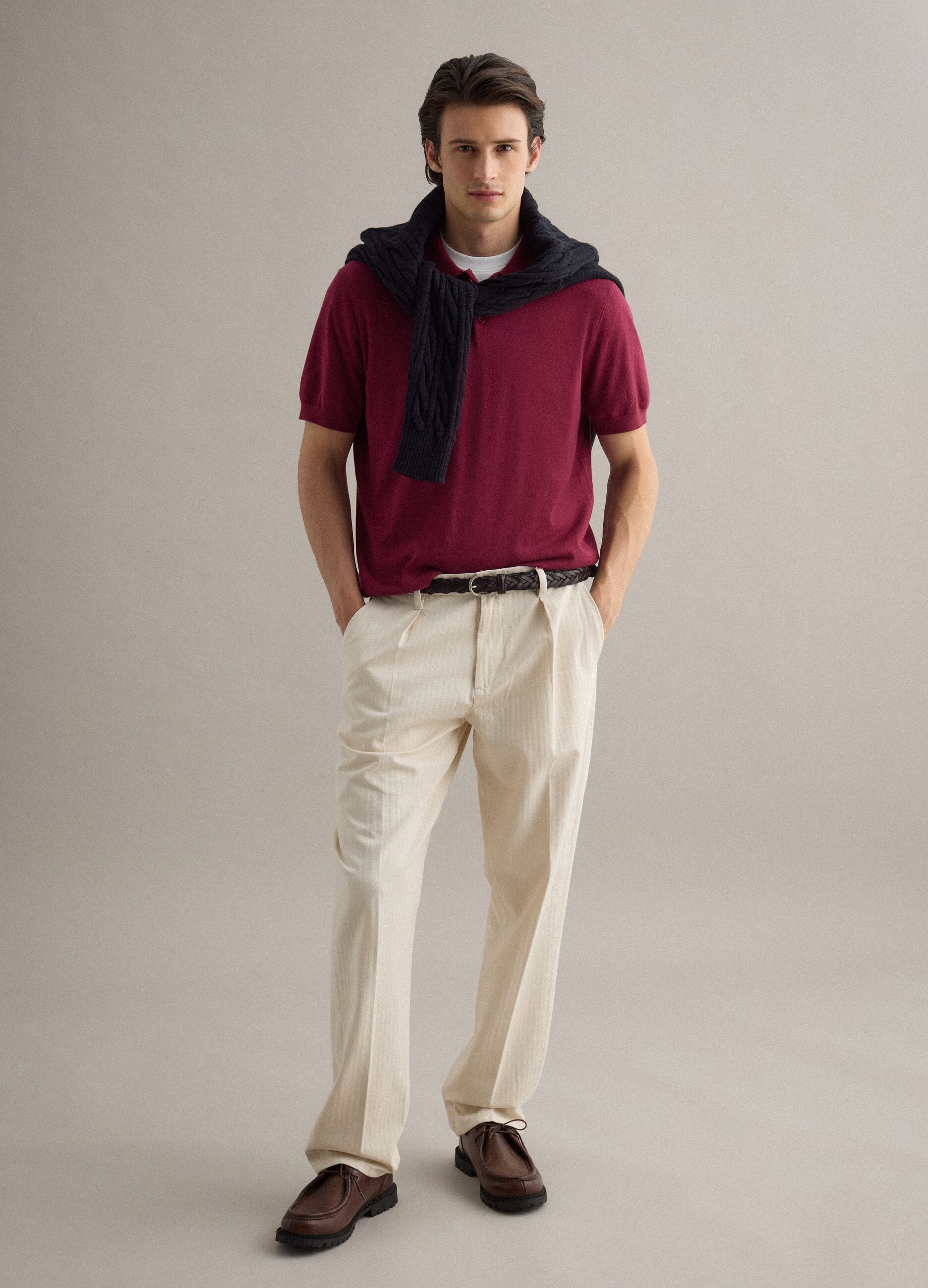 Polo in misto cotone, lino e seta rossa regular fit