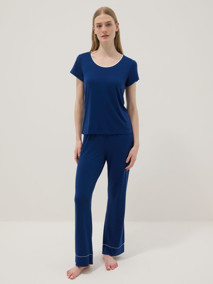 Blue Regular Fit Stretch Viscose Blend Pyjama Top_0