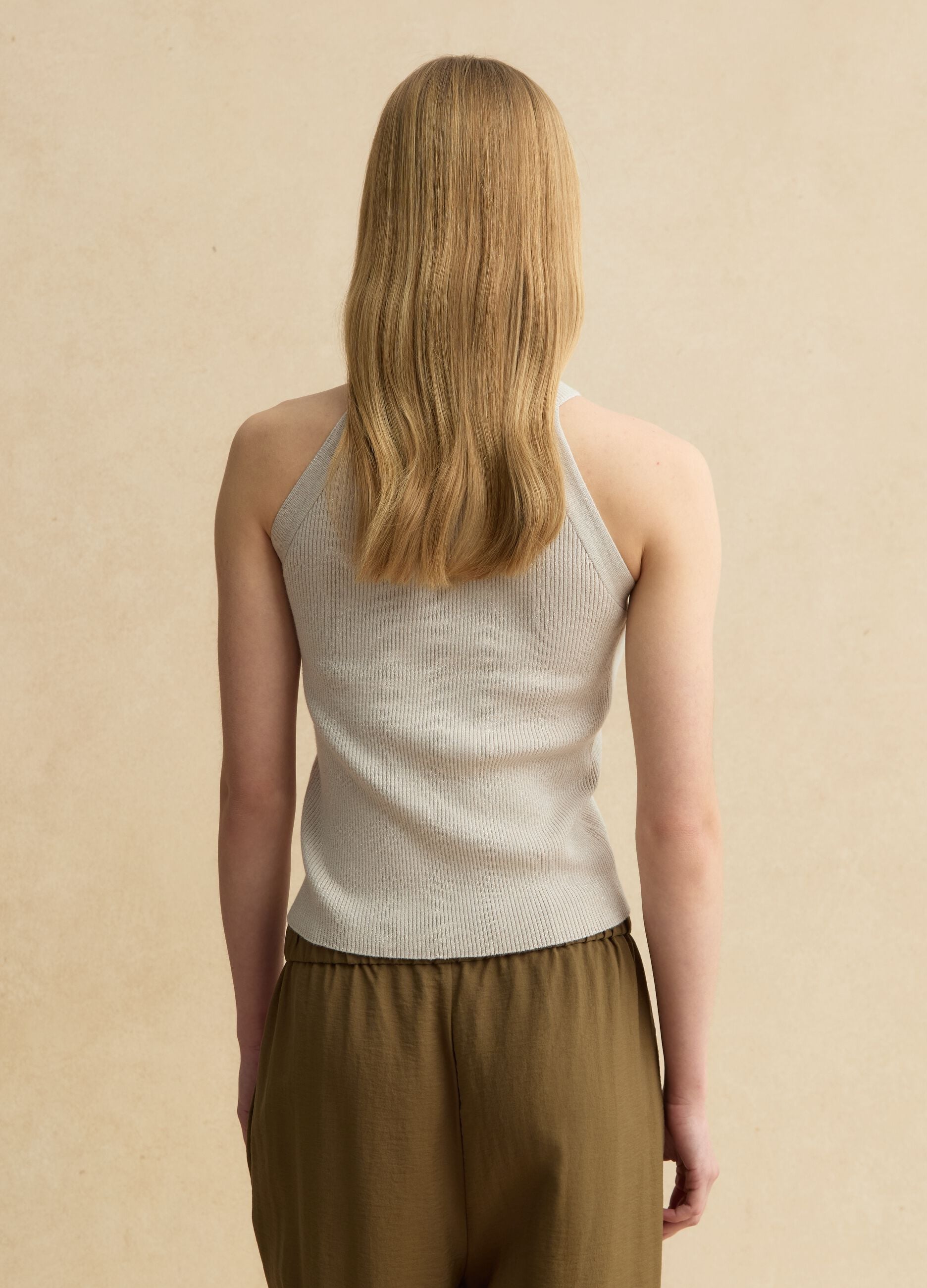Fitted tank top in beige viscose blend