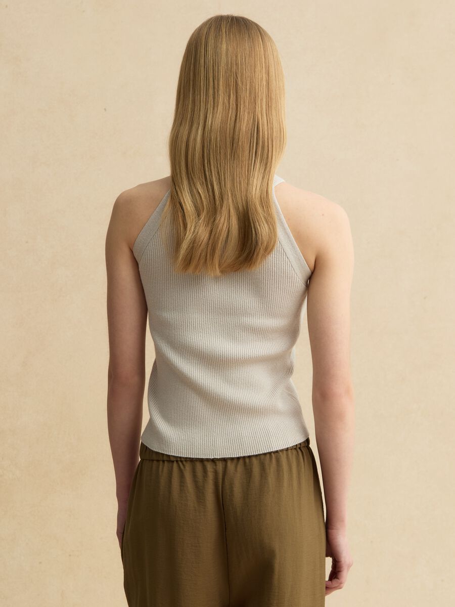 Fitted tank top in beige viscose blend_3