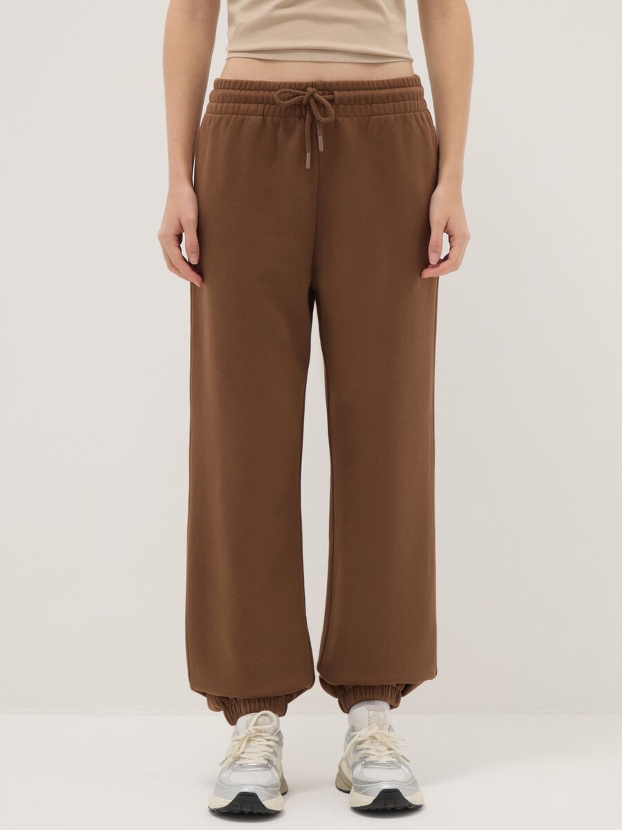 Brown Cotton Blend Regular Fit Jogger Trousers_2