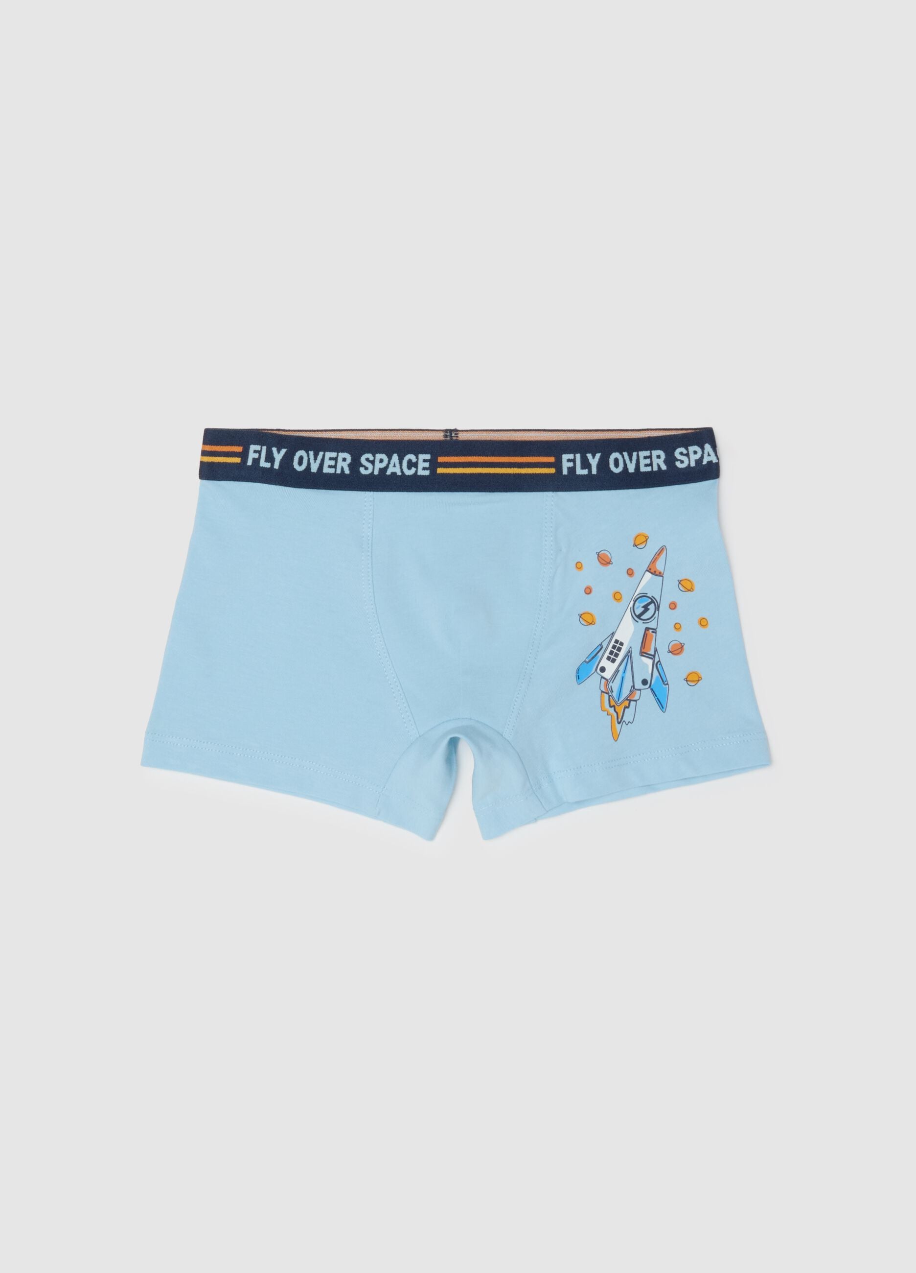 Blue cotton regular fit boxers with print for children