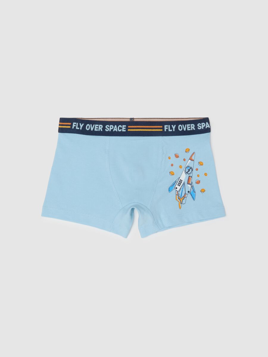 Blue cotton regular fit boxers with print for children_0