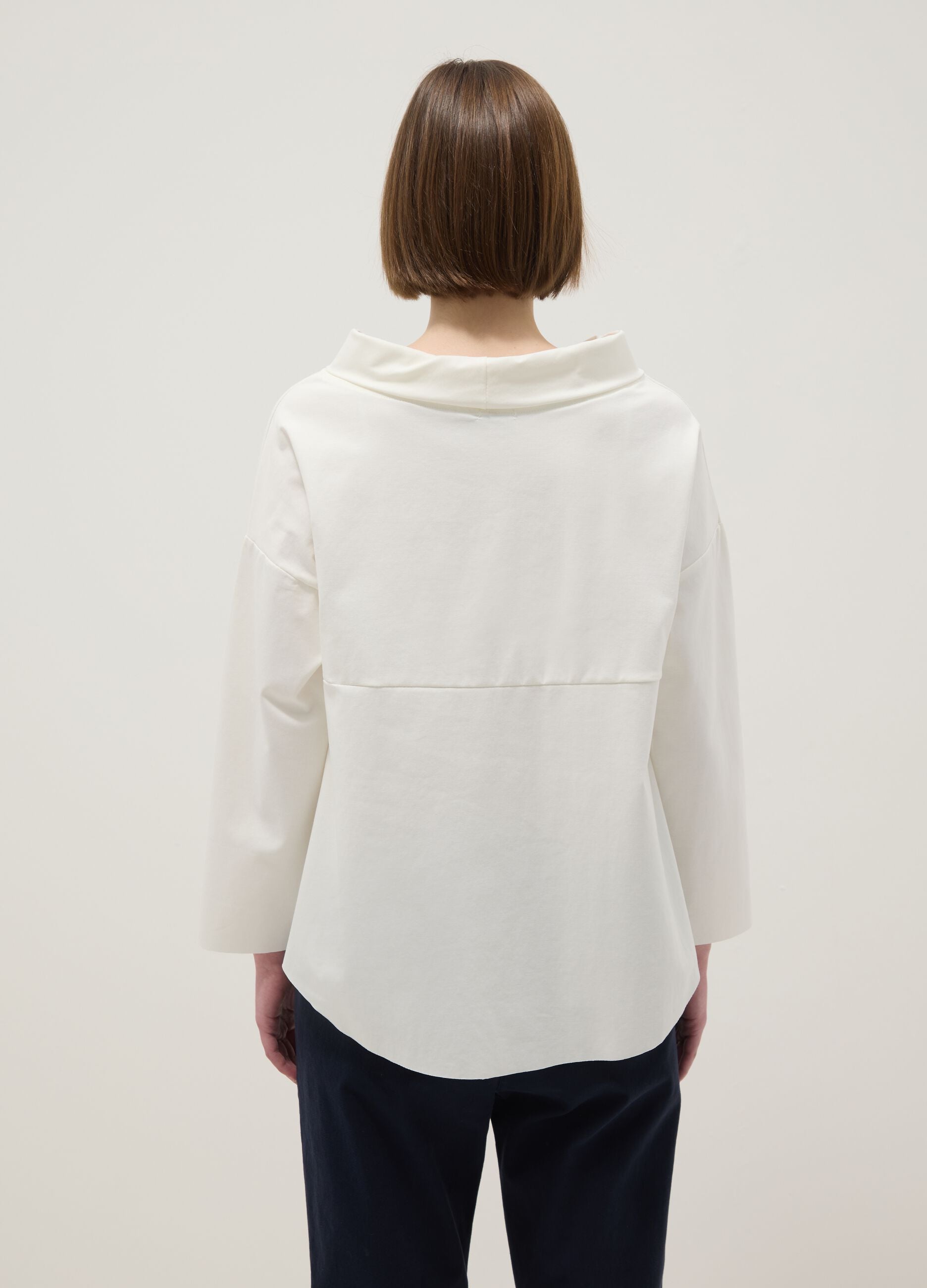 White regular fit stretch cotton blend jumper with wide neckline