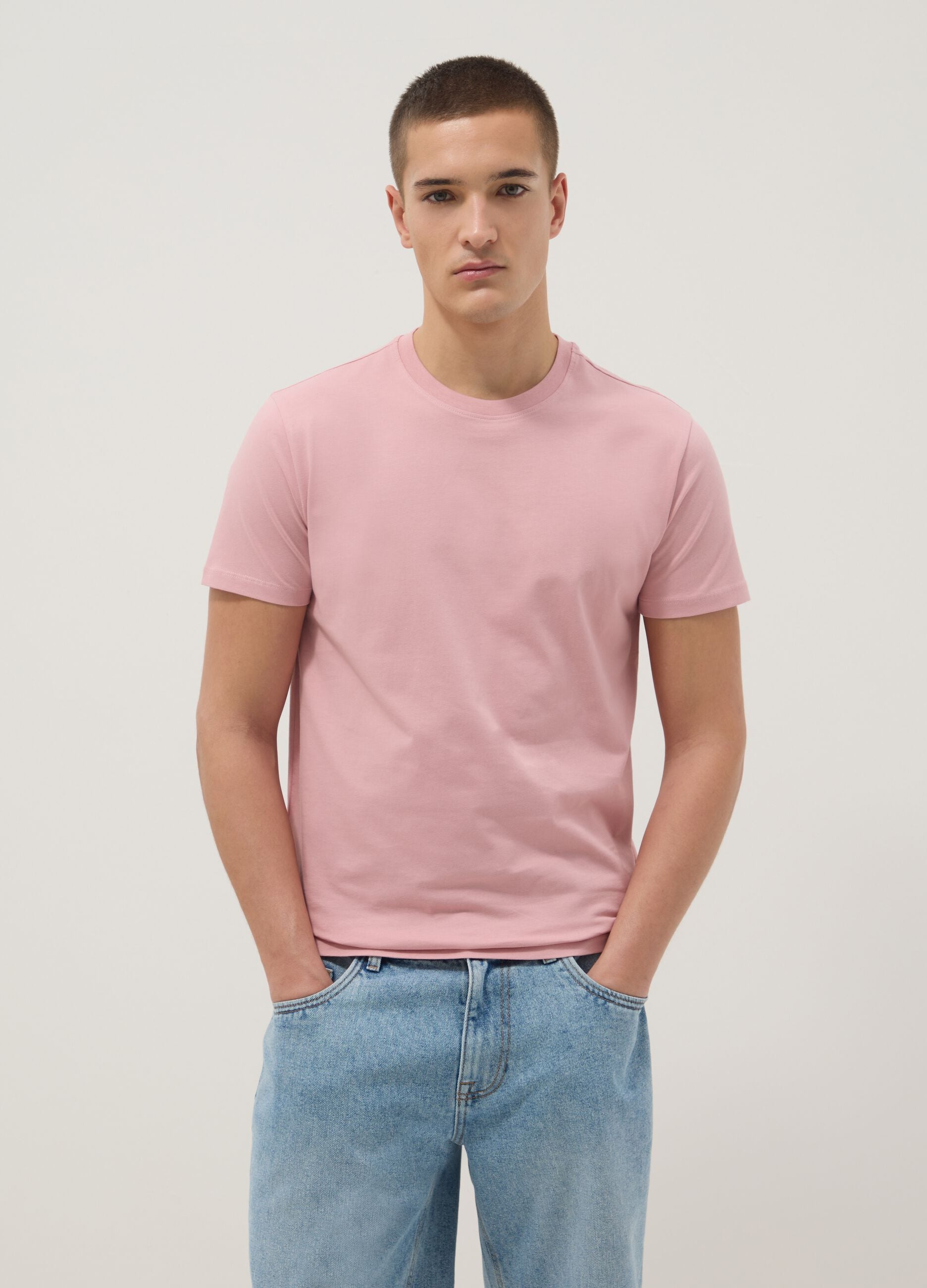 Pink pure cotton short-sleeve T-shirt