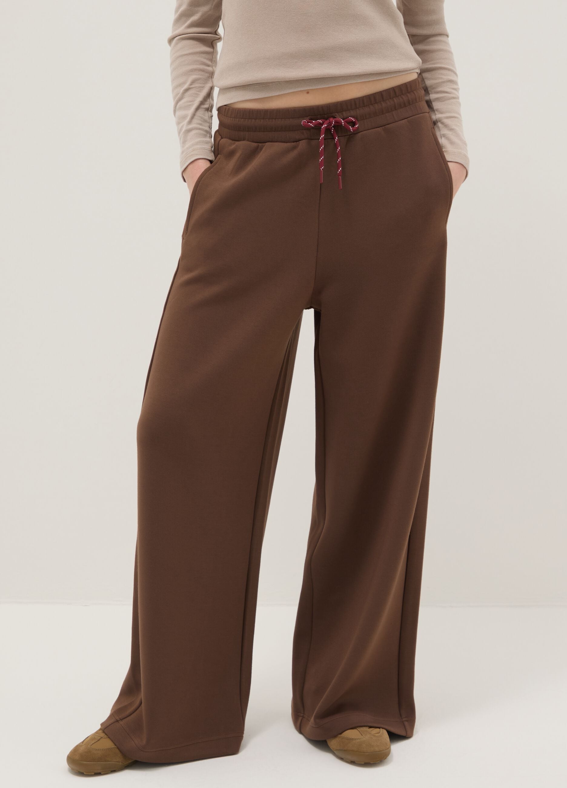 Brown wide leg trousers in stretchy modal blend