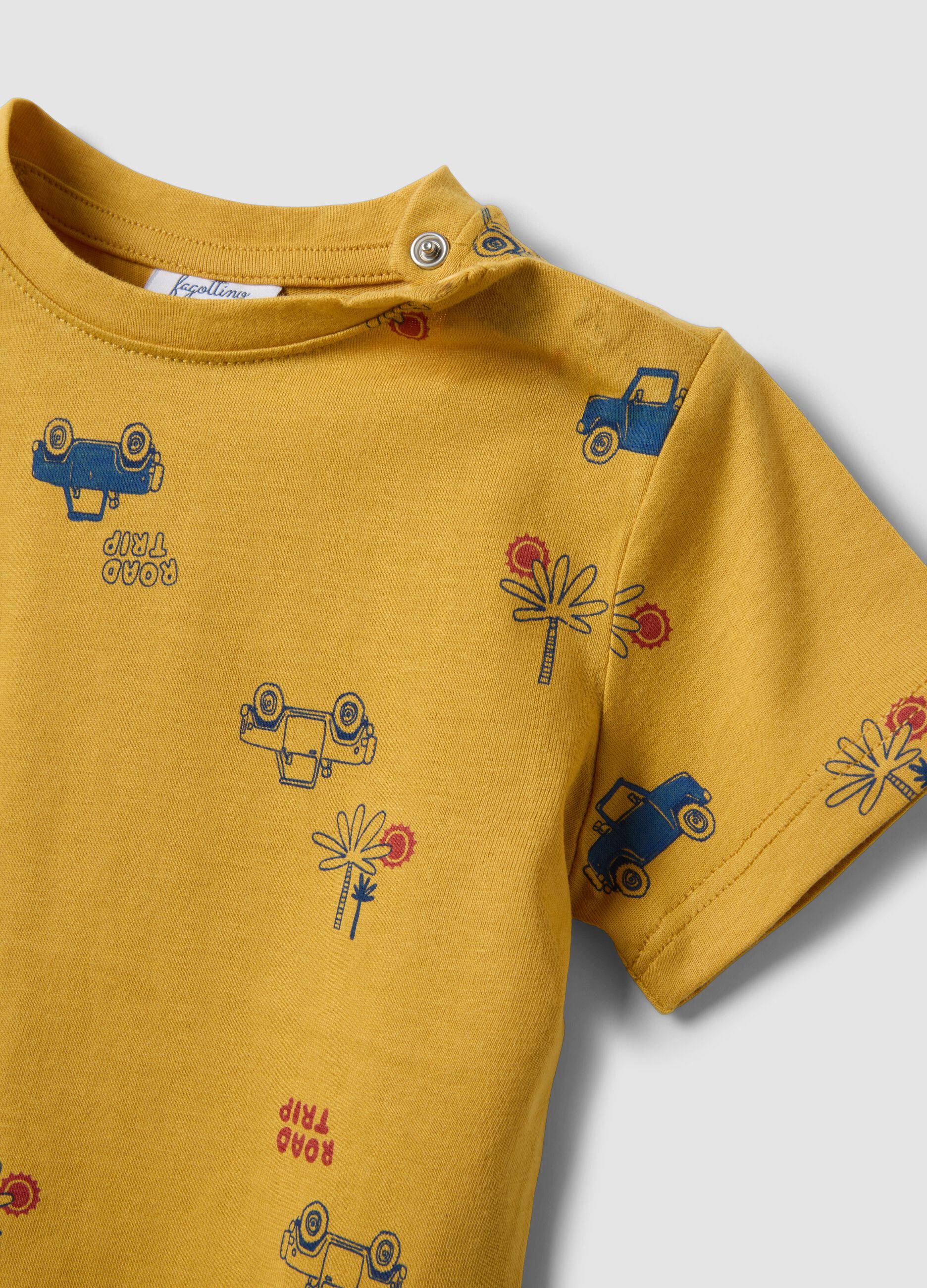 Yellow pure organic cotton boys&rsquo; T-shirt with car print