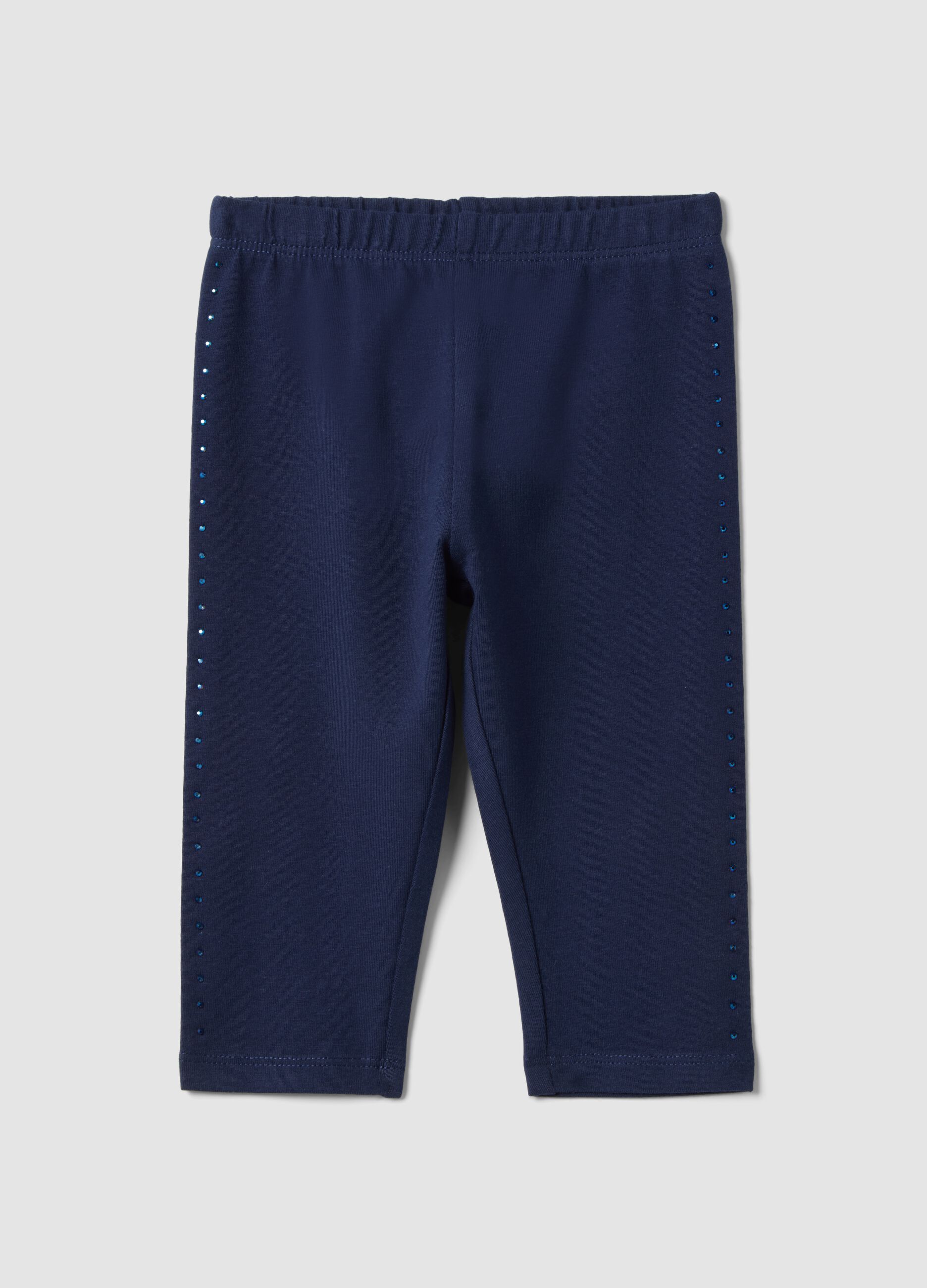 Girls' Slim Fit Blue Stretch Cotton Leggings