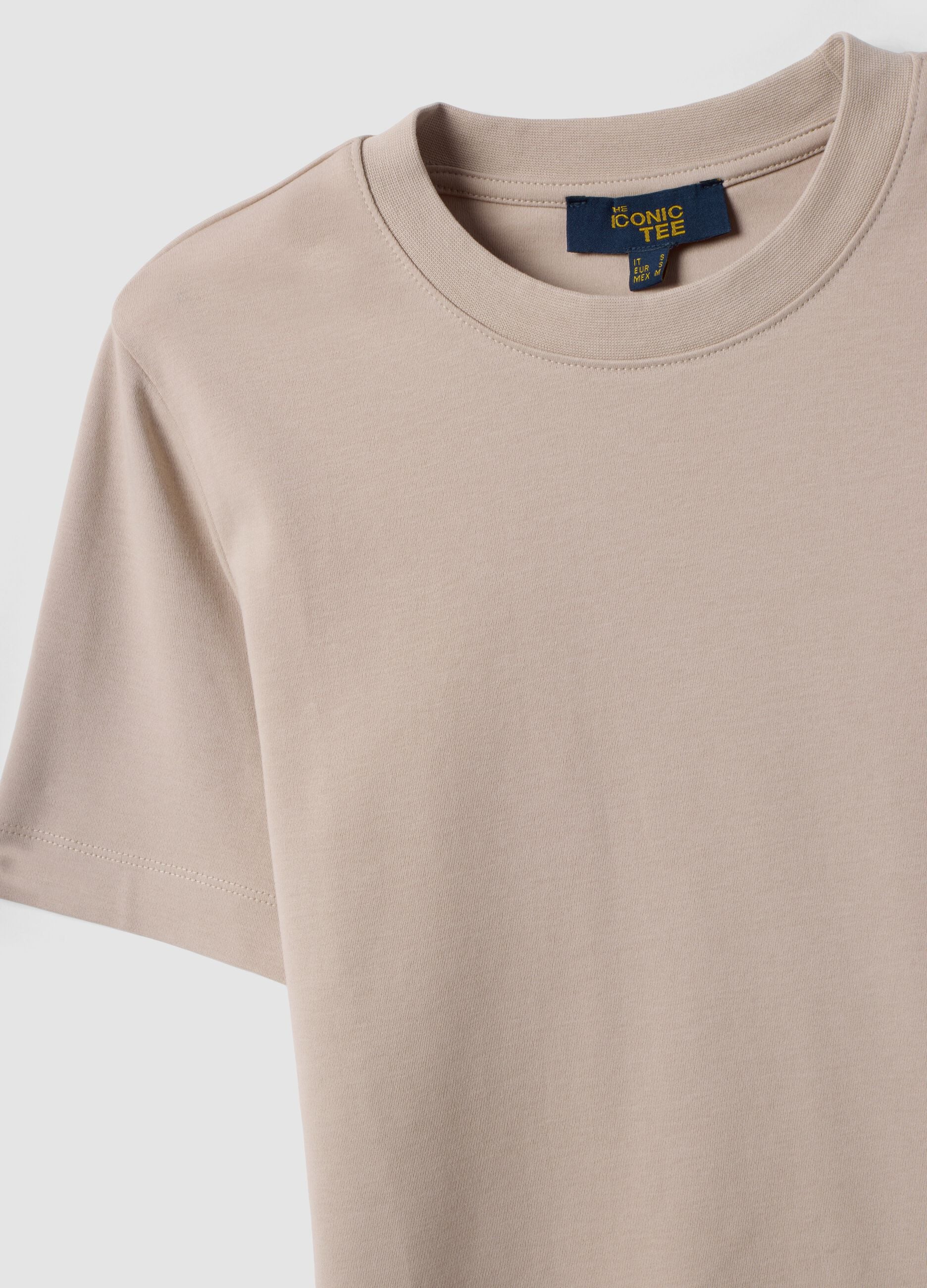 Beige relaxed-fit pure cotton short-sleeve T-shirt