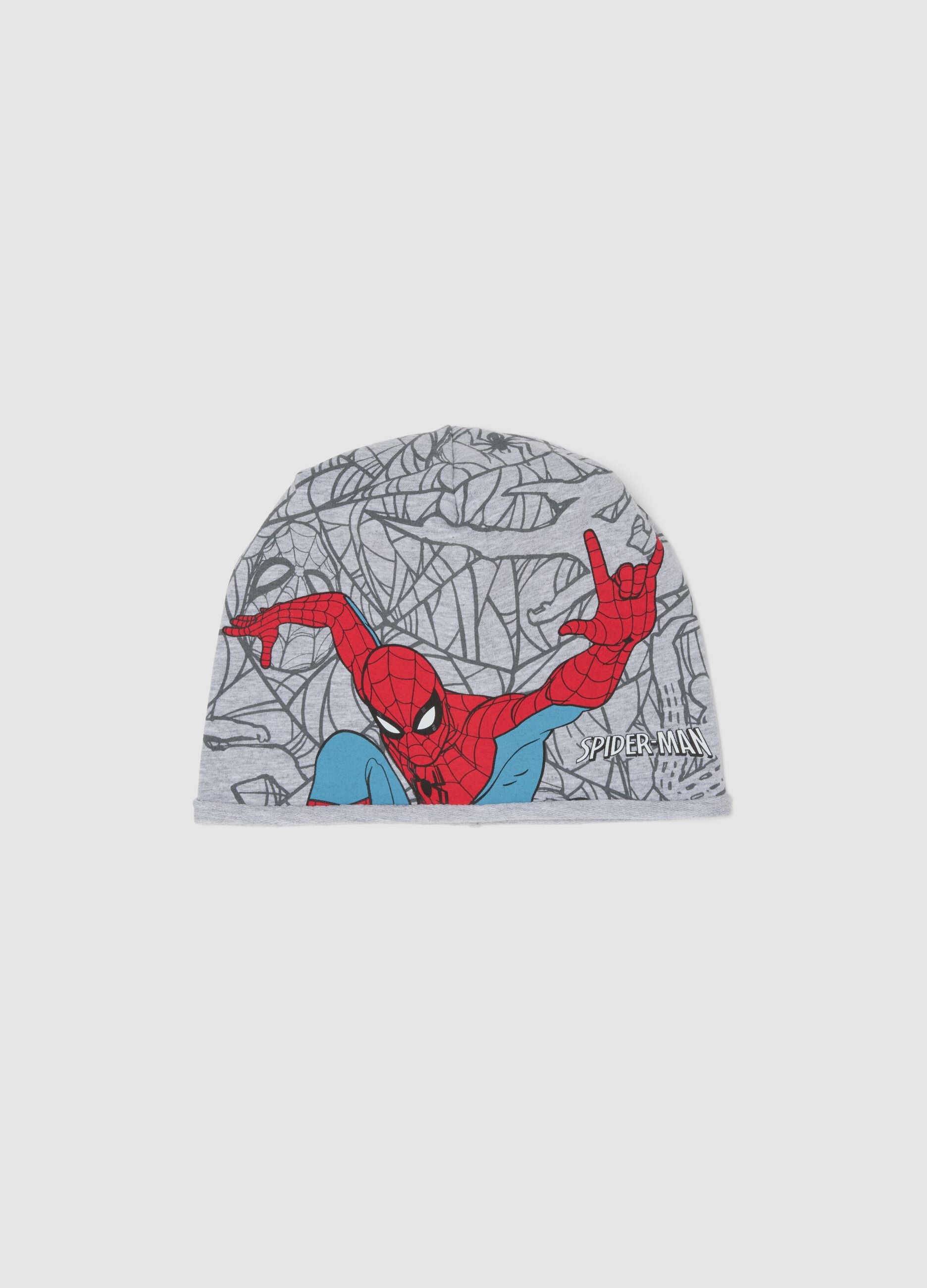 Grey stretch cotton jersey Spider-Man print hat for boys