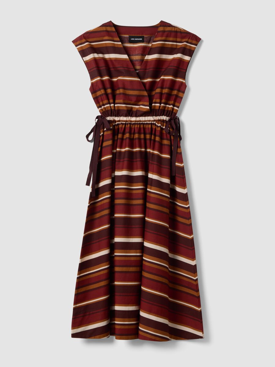 Multicolour striped pure cotton dress with regular fit and V-neck_4