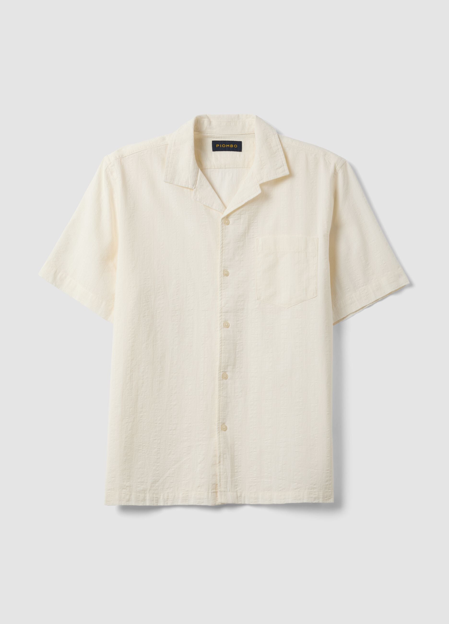 White pure organic cotton bowling-collar shirt, regular fit