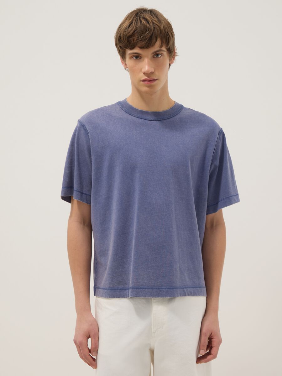 T-shirt in puro cotone blu boxy fit_0