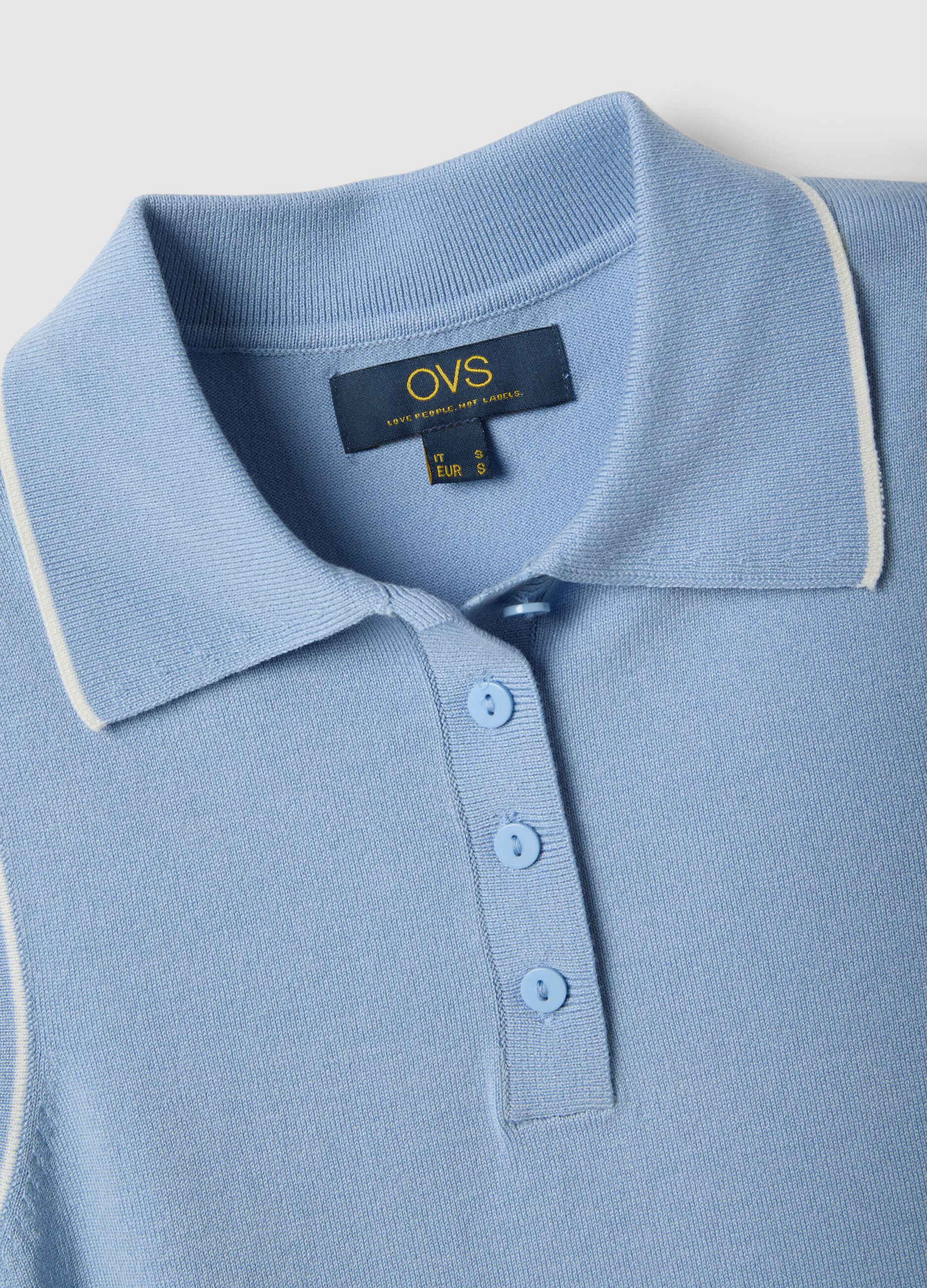 Sleeveless light blue viscose blend polo slim fit with buttons