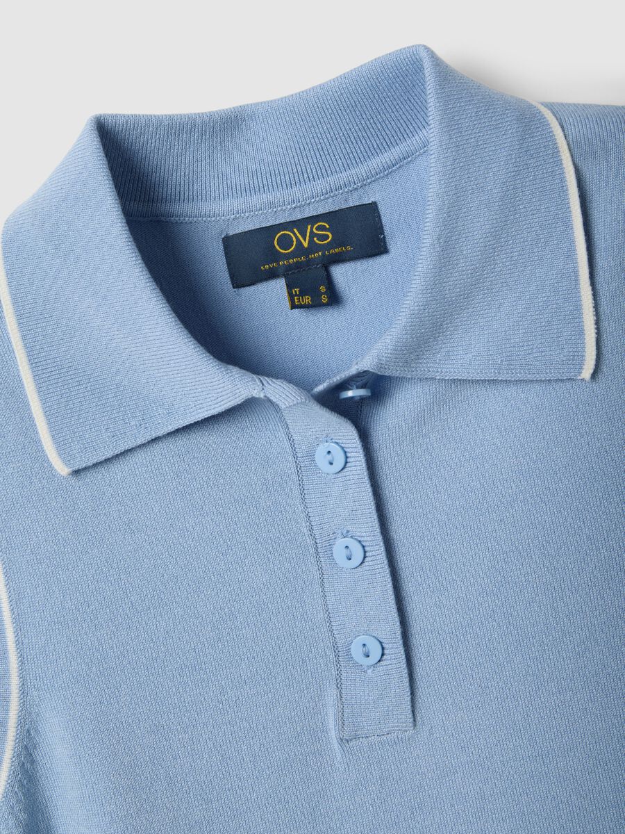 Sleeveless light blue viscose blend polo slim fit with buttons_5