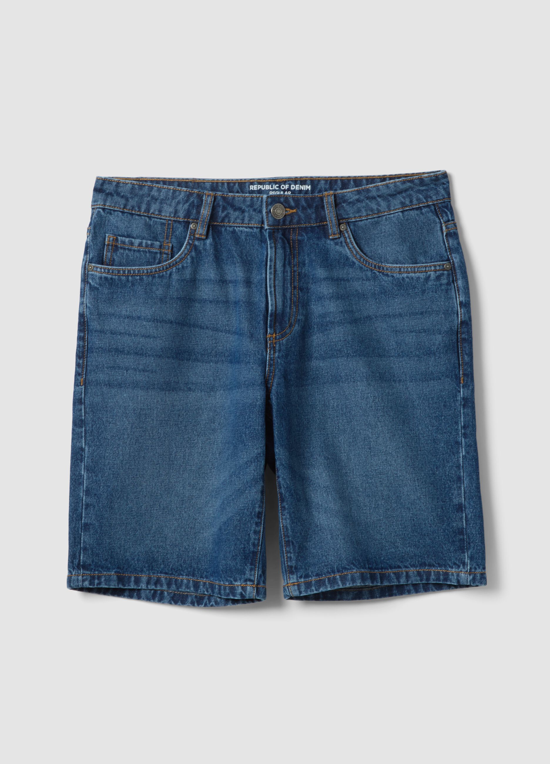 Blue denim Bermuda shorts in pure cotton, regular fit
