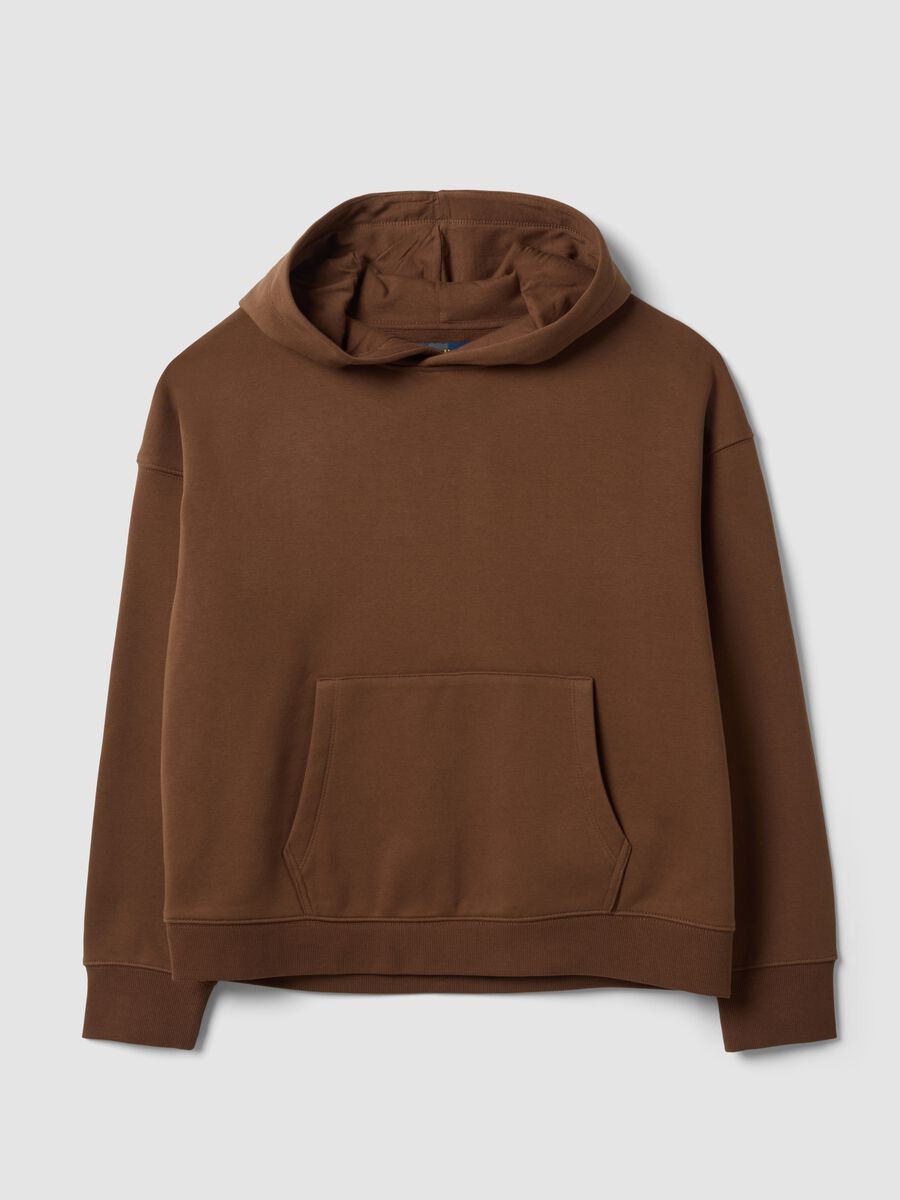 Felpa marrone in misto cotone con cappuccio regular fit_0