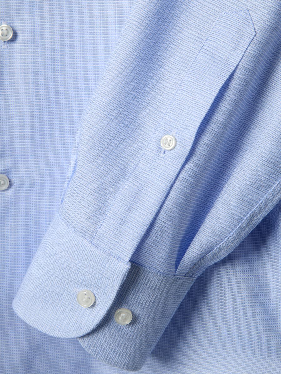 Sky blue pure cotton shirt with slim fit microcheck pattern_5