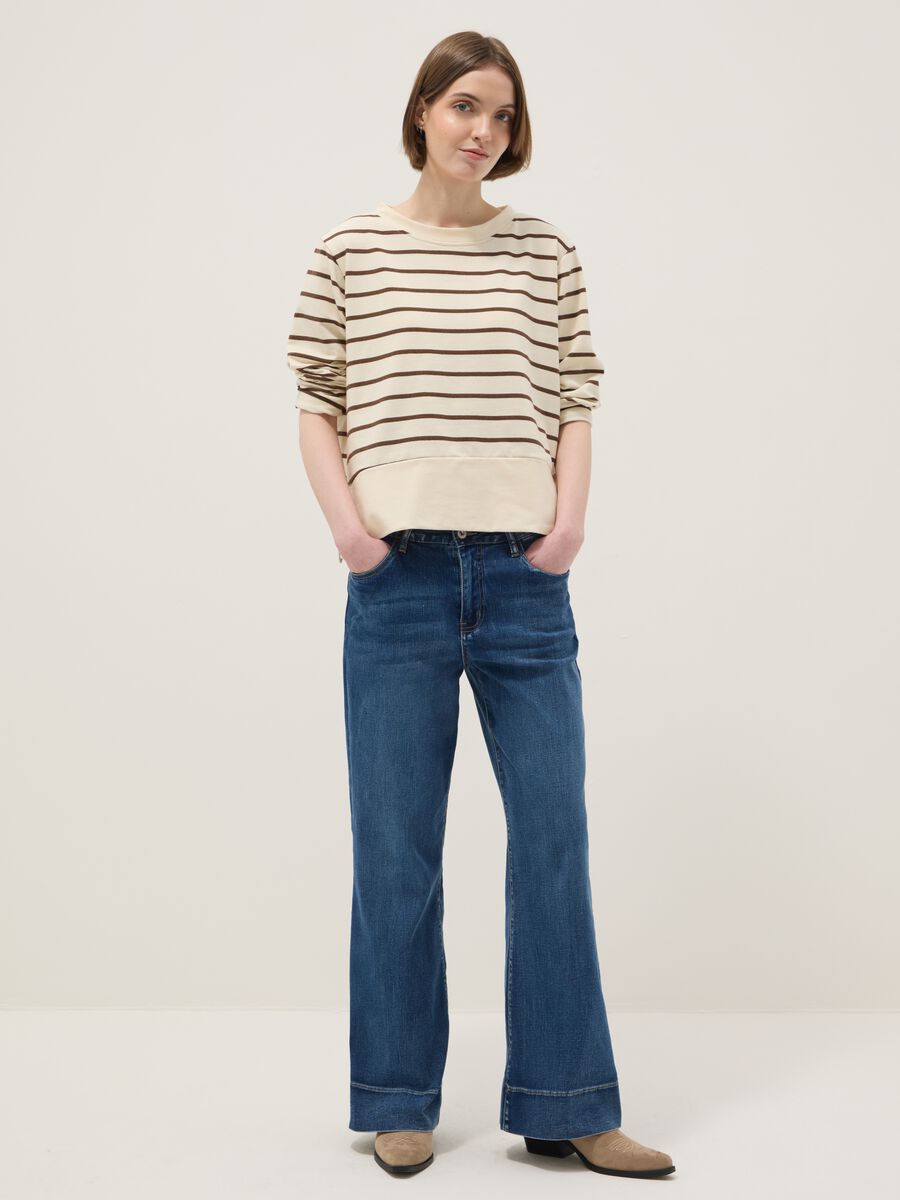 Wide-leg trousers in blue stretch cotton denim blend_0